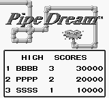 Pipe Dream title screen for GameBoy